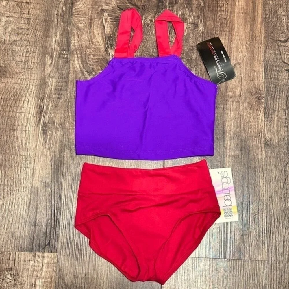 CM Baltogs red briefs and theatricals purple crop top child M dance dancewear
